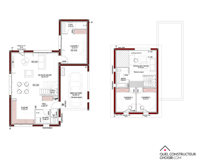 plan de maison à étage 110 m²