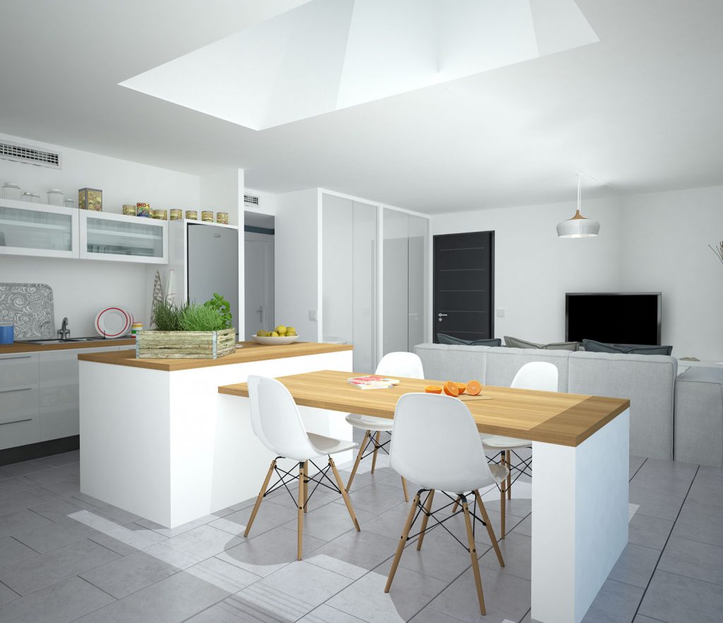 ilot central dans la cuisine