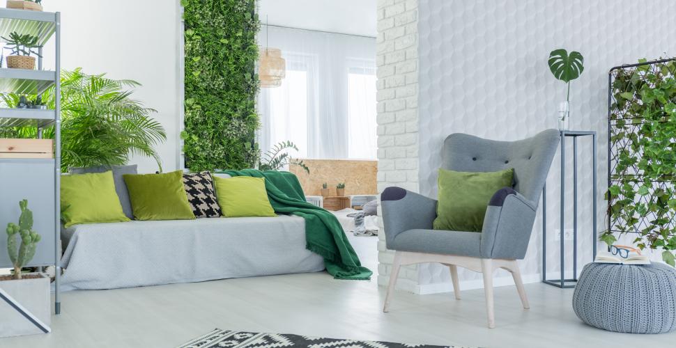mur végétal dans la pièce de vie